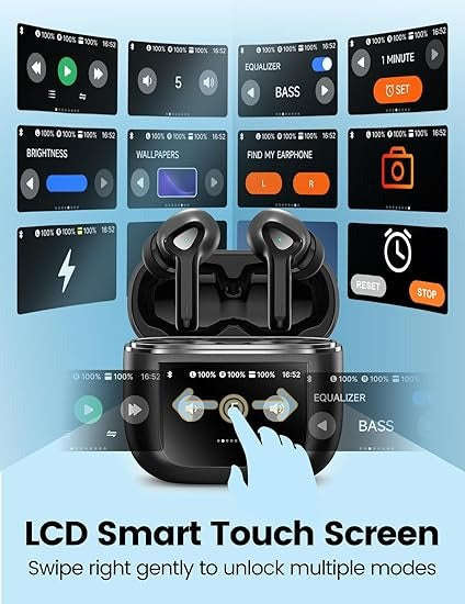 Wireless Airpods Bluetooth 5.3 Headphones with LED Touch Screen 50H Playtime Deep Bass Stereo Ear Buds with Mic IPX7 Waterproof in Ear Earphones for Pad Tablet Laptop Android/iOS Phones